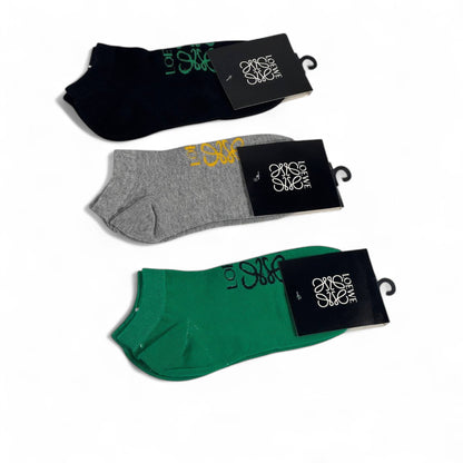🧦 Loewe Luxury Low-Cut Socks (3-Pack) – Black, Grey & Green