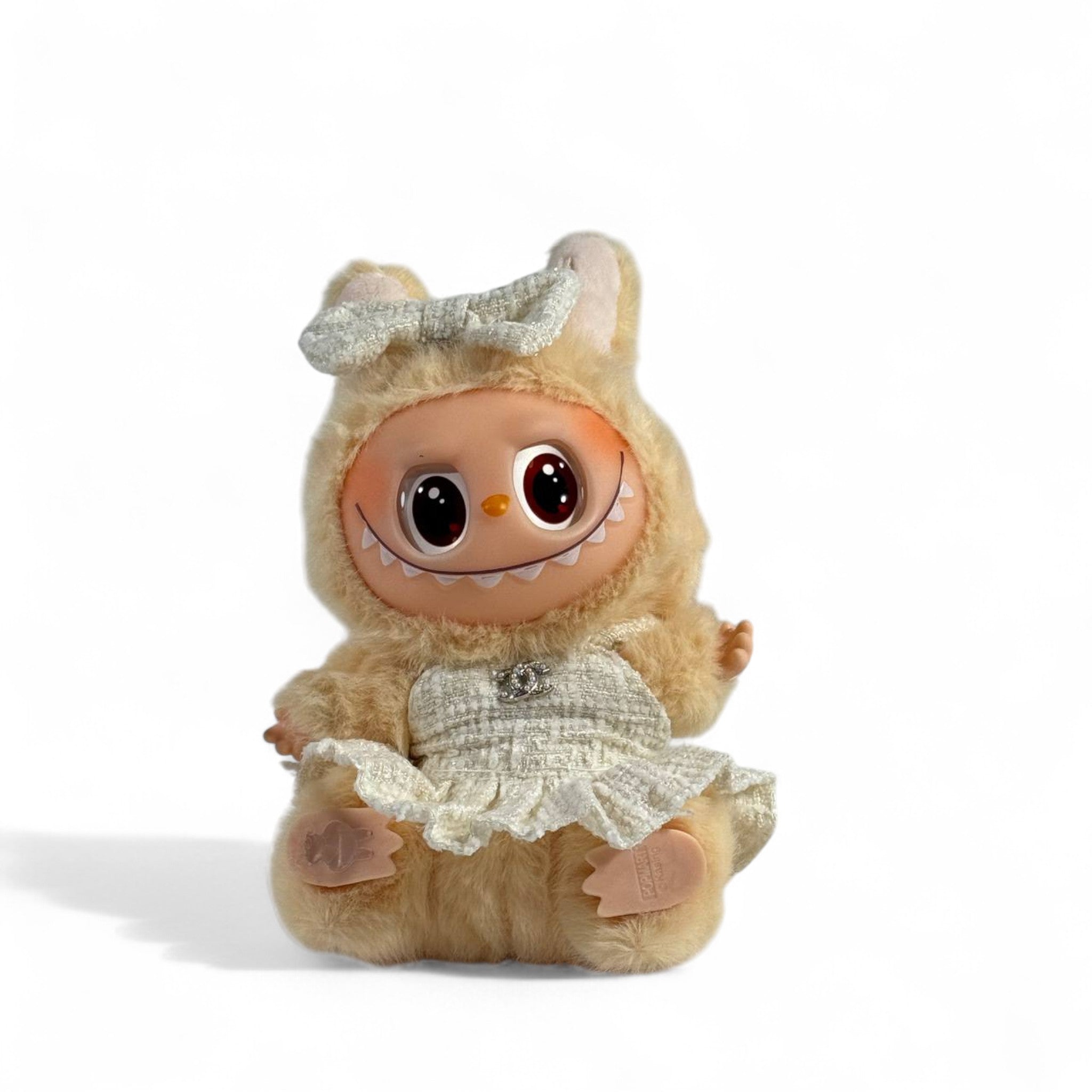 🧸 Labubu Chanel-Inspired Doll – Cream Bow & Dress Edition