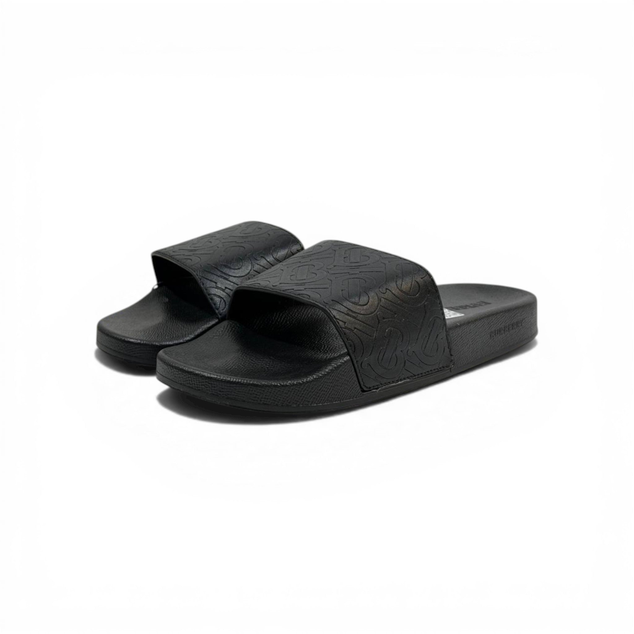 BURBERRY Luxury Black Slide Sandals – Embossed Monogram Comfort & Premium Streetwear 👟✨