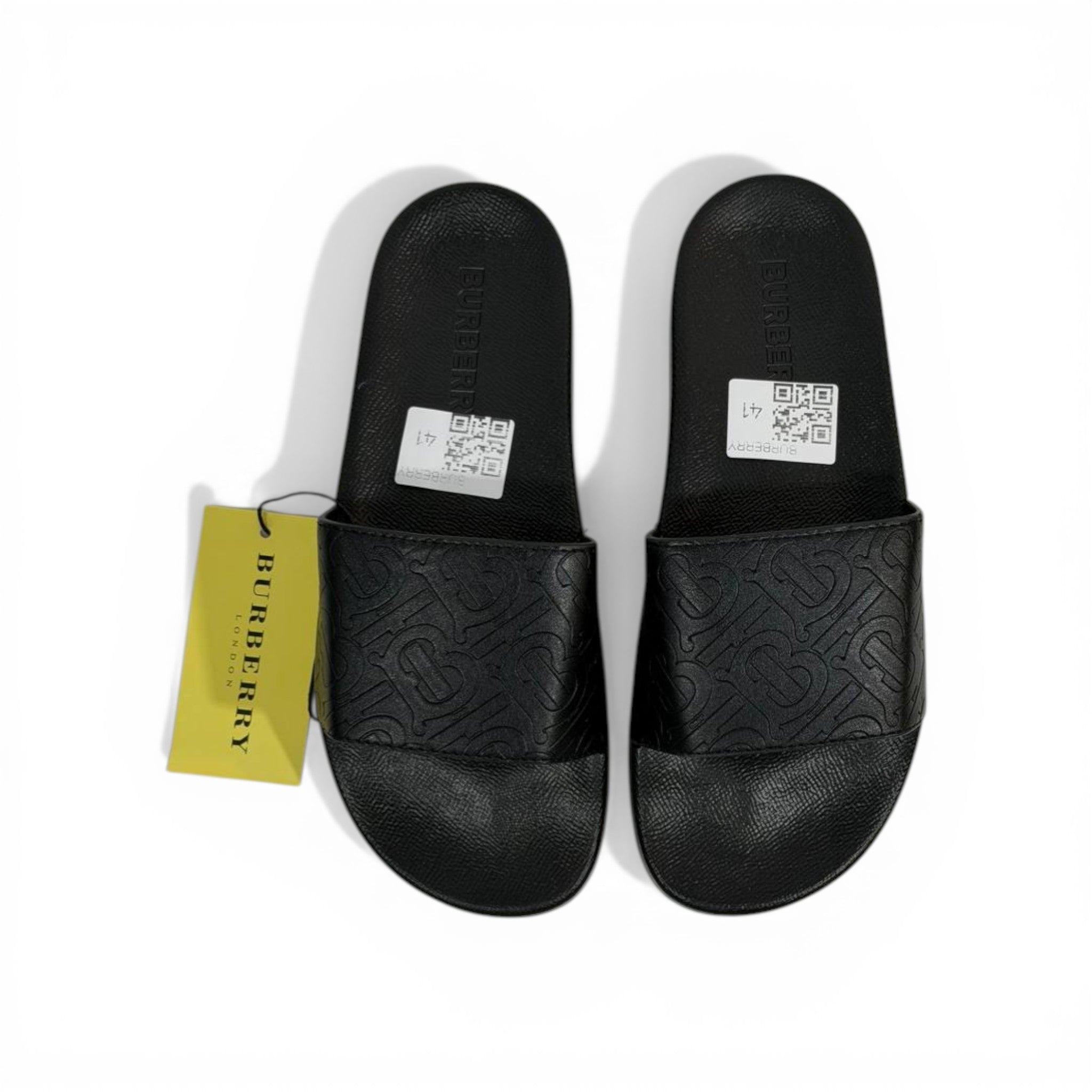 BURBERRY Luxury Black Slide Sandals – Embossed Monogram Comfort & Premium Streetwear 👟✨