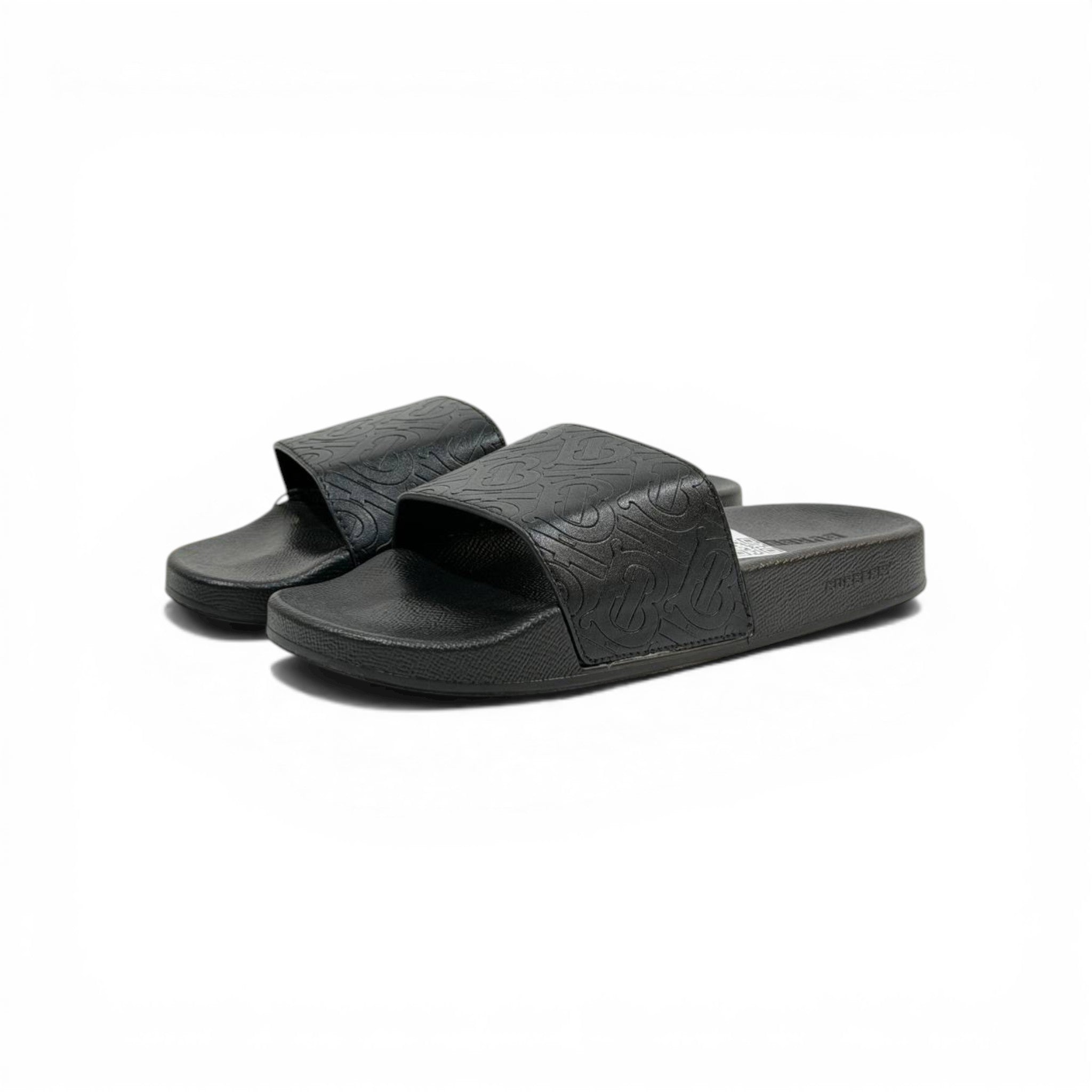 BURBERRY Luxury Black Slide Sandals – Embossed Monogram Comfort & Premium Streetwear 👟✨