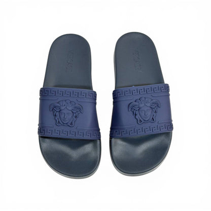 VERSACE Luxury Navy Blue Slide Sandals – Medusa Icon Design & Premium Comfort 👟✨