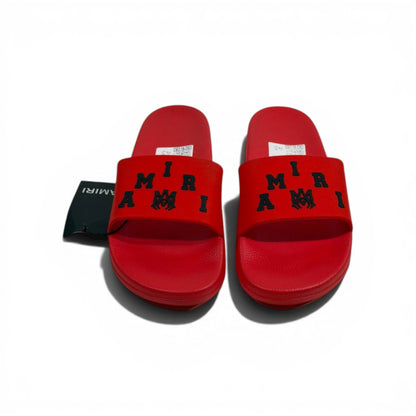 AMIRI Luxury Red Slide Sandals – Bold Logo Design & Statement Streetwear 👟🔥