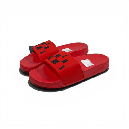 AMIRI Luxury Red Slide Sandals – Bold Logo Design & Statement Streetwear 👟🔥