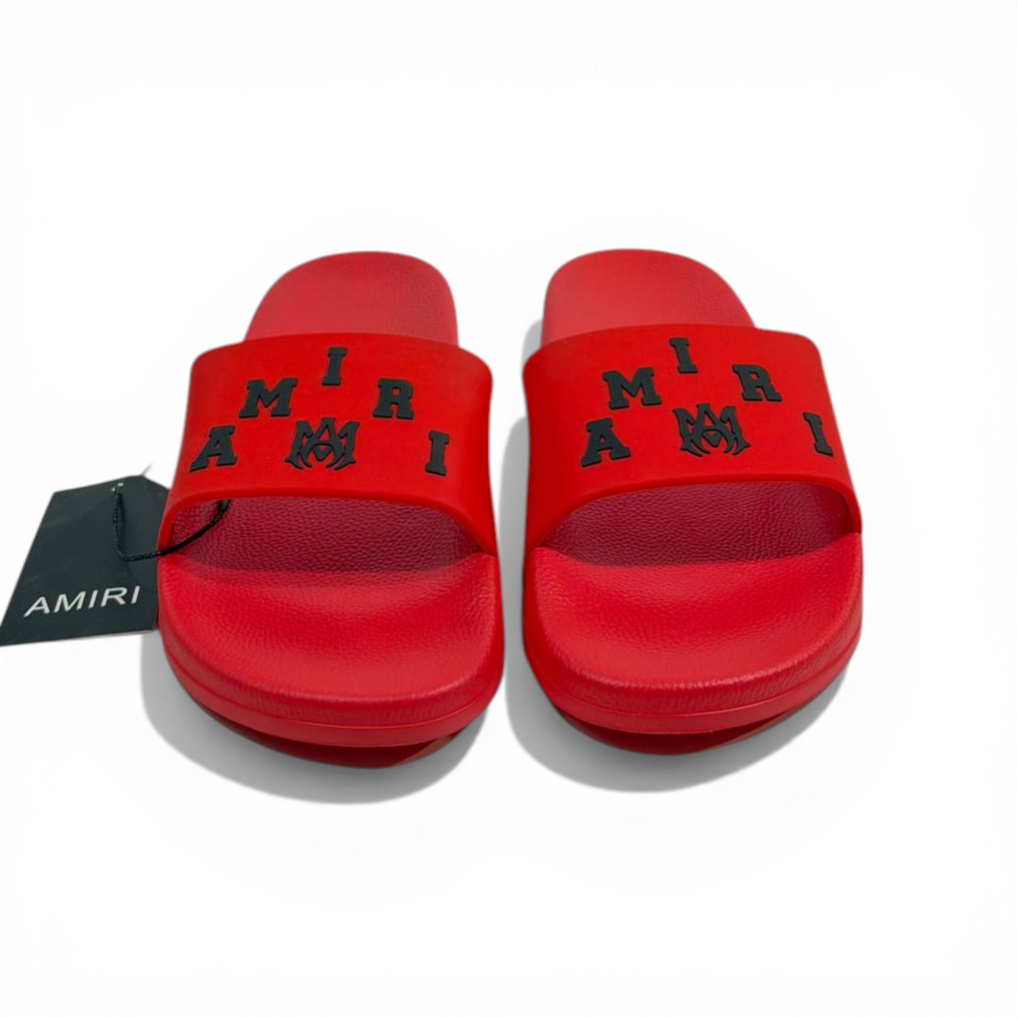 AMIRI Luxury Red Slide Sandals – Bold Logo Design & Statement Streetwear 👟🔥