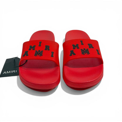 AMIRI Luxury Red Slide Sandals – Bold Logo Design & Statement Streetwear 👟🔥