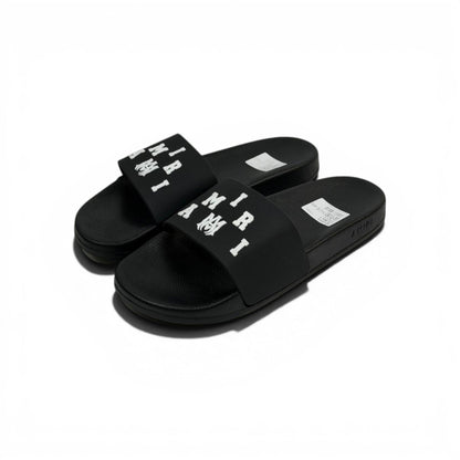 AMIRI Luxury Black Slide Sandals – Bold White Logo Design & Premium Streetwear 👟✨