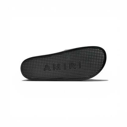 AMIRI Luxury Black Slide Sandals – Bold White Logo Design & Premium Streetwear 👟✨