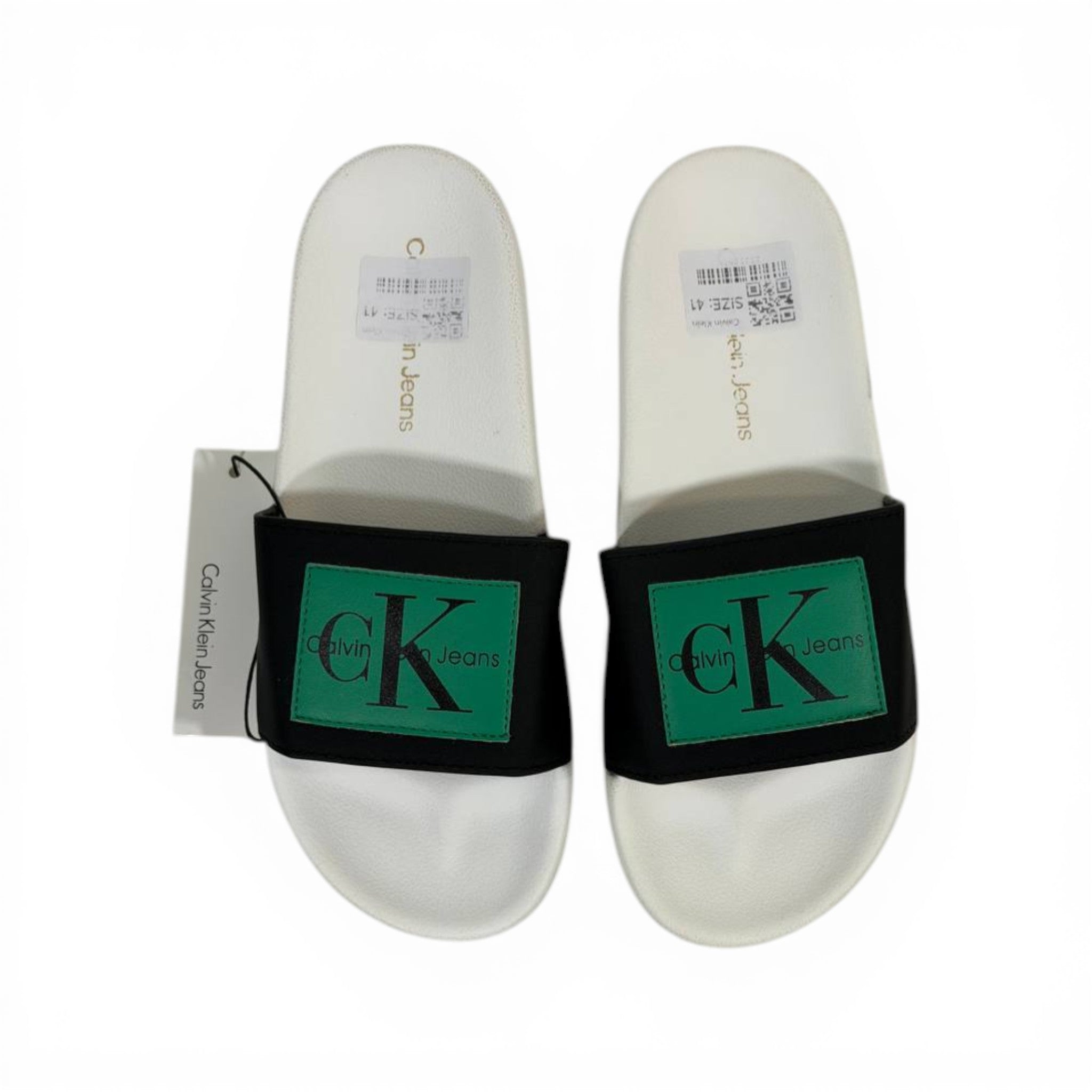 CALVIN KLEIN Luxury Black & White Slide Sandals – CK Logo Design & Everyday Comfort 👟✨