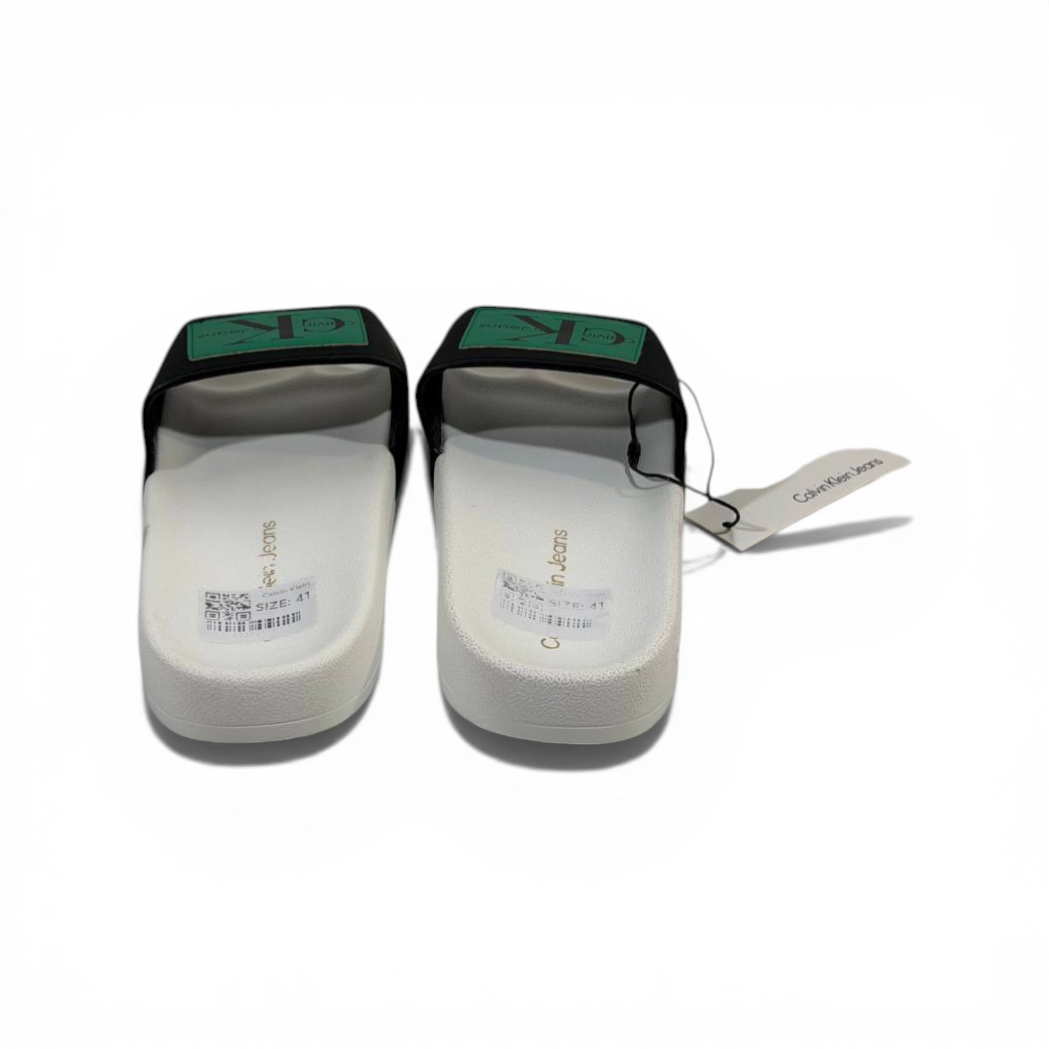 CALVIN KLEIN Luxury Black & White Slide Sandals – CK Logo Design & Everyday Comfort 👟✨