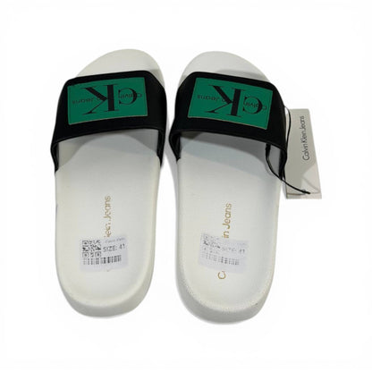 CALVIN KLEIN Luxury Black & White Slide Sandals – CK Logo Design & Everyday Comfort 👟✨