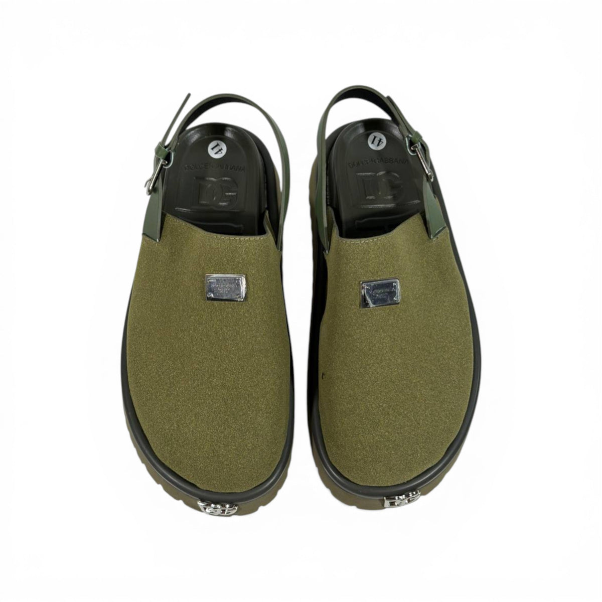 DOLCE & GABBANA Luxury Olive Slingback Clogs – DG Logo Statement & Premium Chunky Sole 👟✨