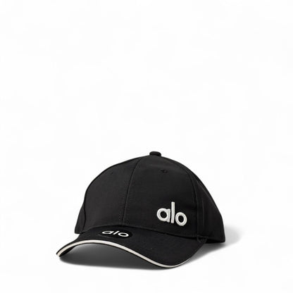 Alo Yoga Black Performance Cap ⚫🤍 | Sleek Cotton Hat with White Logo & Trim