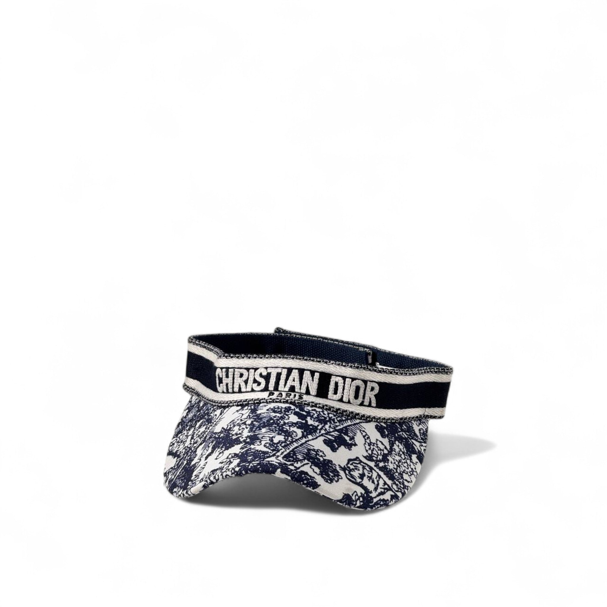 👒 Christian Dior Embroidered Toile de Jouy Visor – Navy & White
