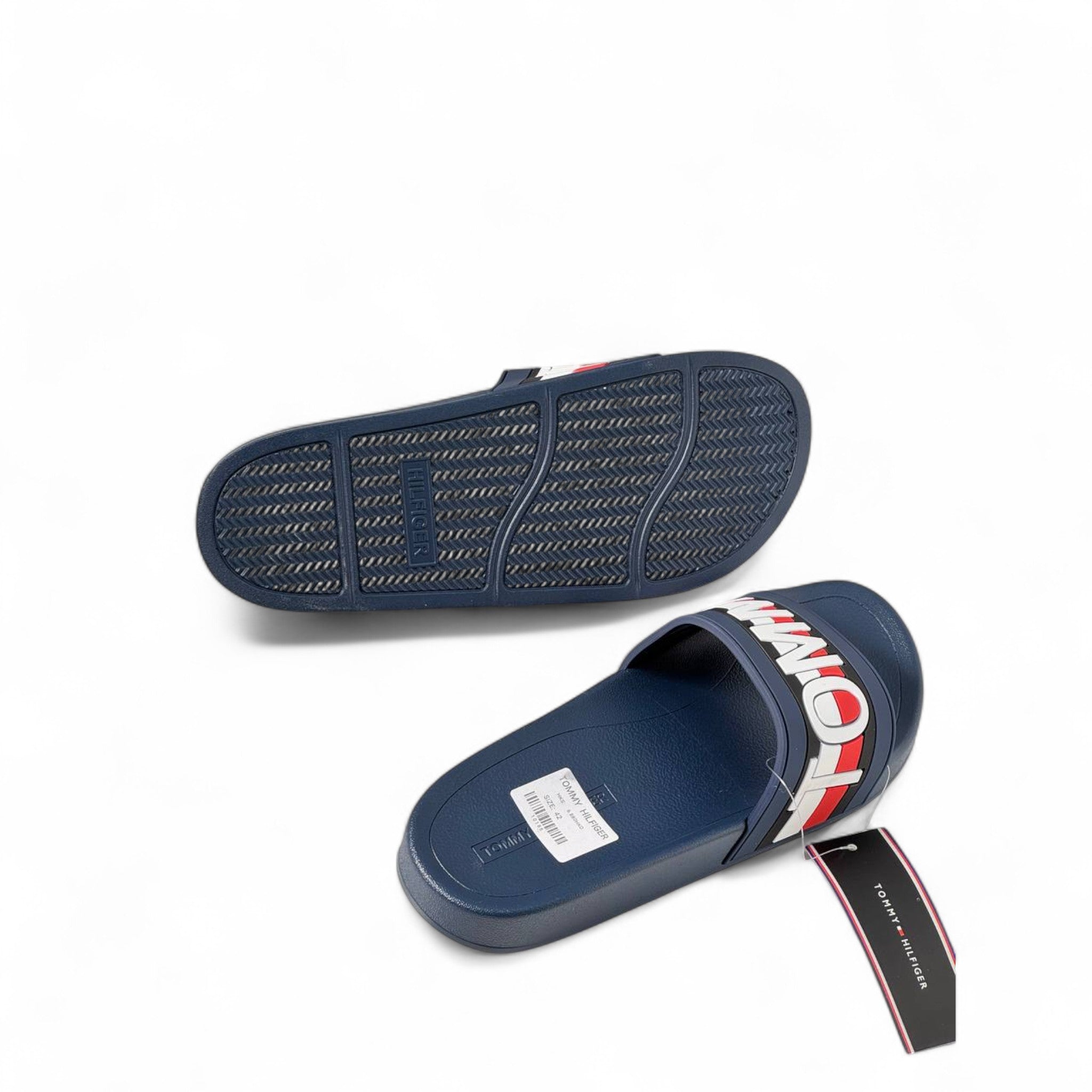 Tommy Hilfiger Navy Slides – Oversized "TOMMY" Strap Logo