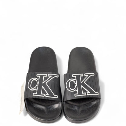 ⚫ Calvin Klein Black Slides – Bold CK Monogram Slippers