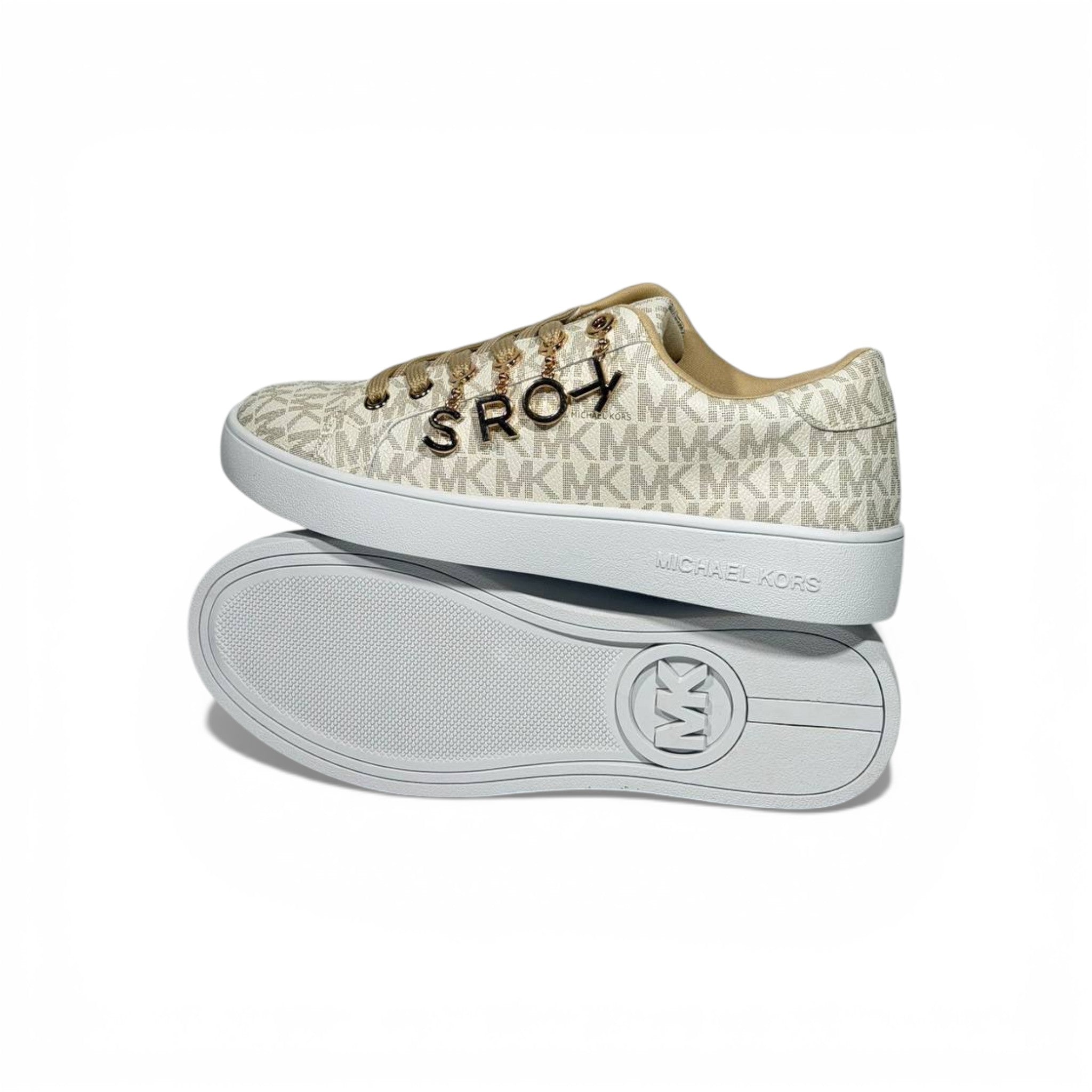 🤍✨ Michael Kors Logo Low-Top Sneakers – Beige Signature Edition ✨🤍