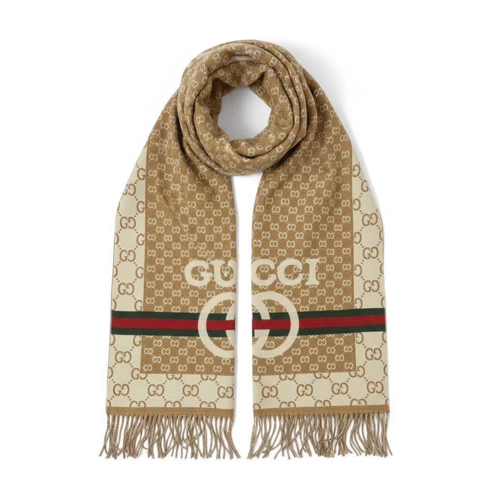 🤎 Gucci GG Logo Scarf – Beige Heritage Elegance