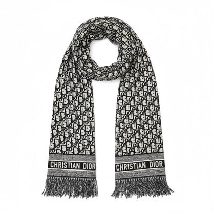 🖤 Christian Dior Oblique Scarf – Black & Ivory Luxury Statement 🖤