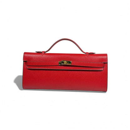 🔴 Hermès Red Leather Kelly Style Clutch