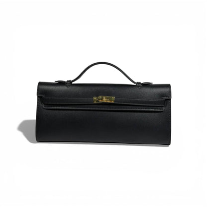 🖤 Hermès Black Leather Kelly Style Clutch