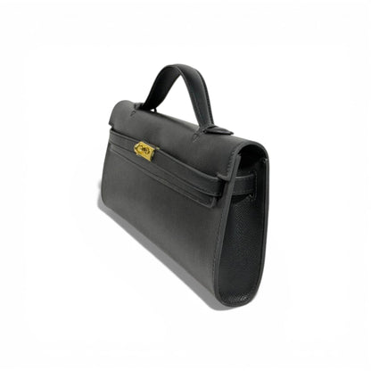 🖤 Hermès Black Leather Kelly Style Clutch