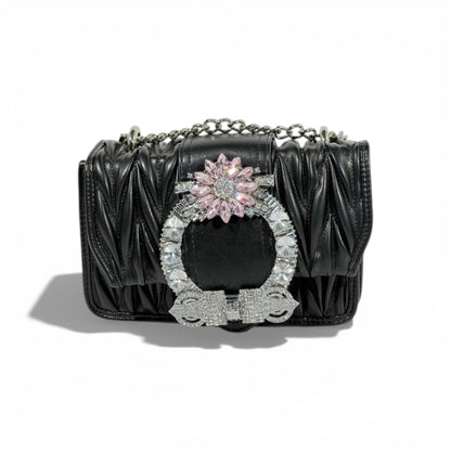 🖤✨ Miu Miu Matelassé Crystal Buckle Shoulder Bag