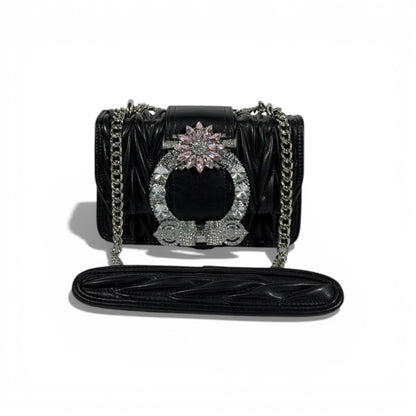 🖤✨ Miu Miu Matelassé Crystal Buckle Shoulder Bag