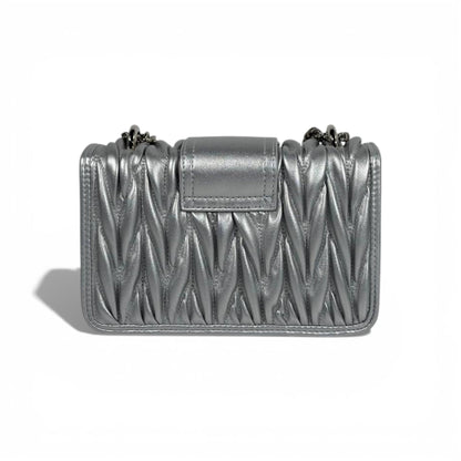 🤍✨ Miu Miu Silver Matelassé Crystal Buckle Shoulder Bag