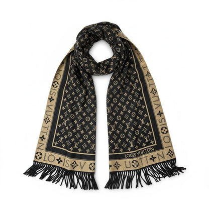 Louis Vuitton Monogram Wool Scarf – Black & Gold ✨🖤