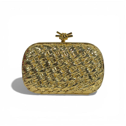Bottega Veneta Intrecciato Knot Clutch – Metallic Gold ✨💛