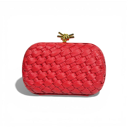 Bottega Veneta Intrecciato Knot Clutch – Bold Red ❤️✨