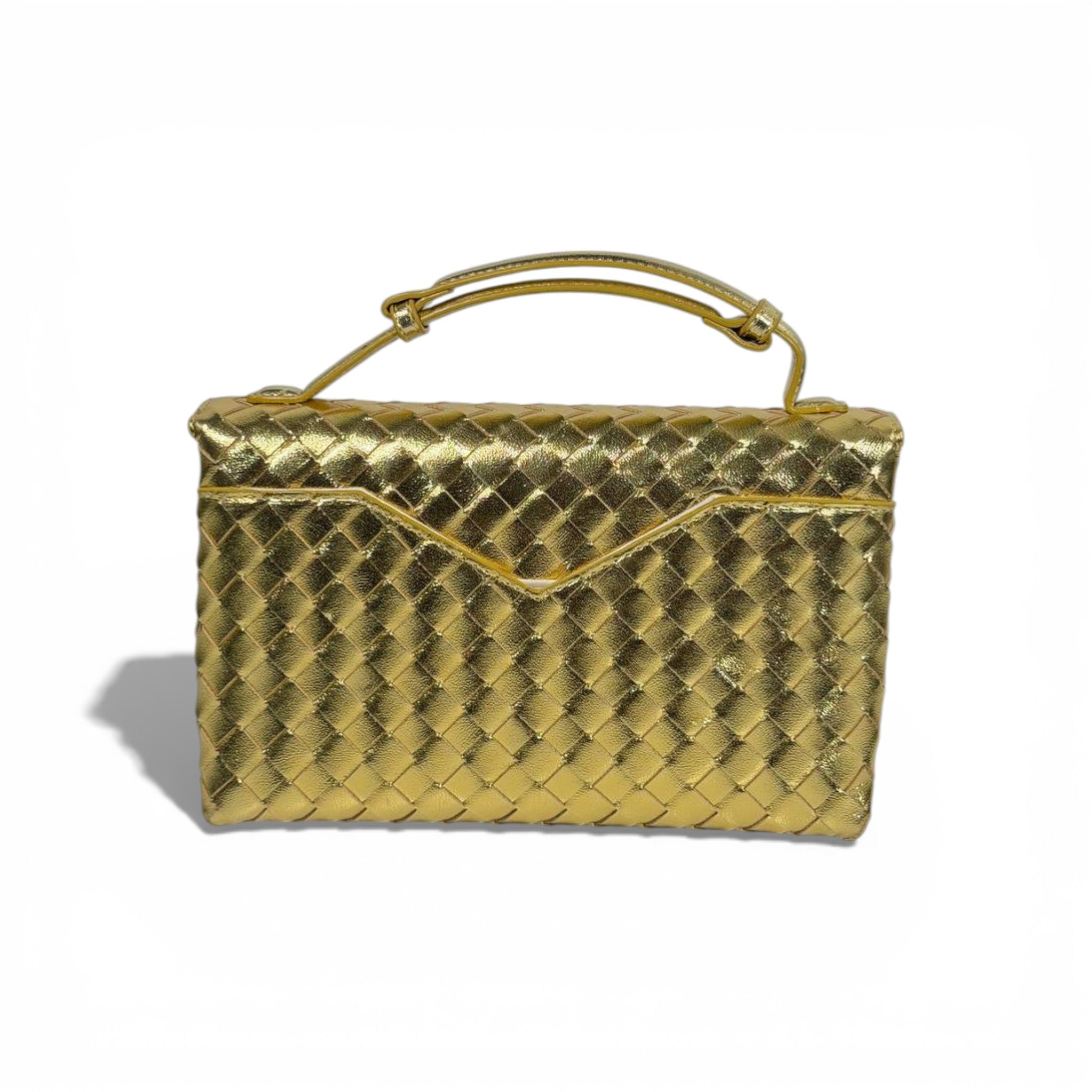 👜 Bottega Veneta Intrecciato Metallic Leather Top-Handle Bag – Gold ✨