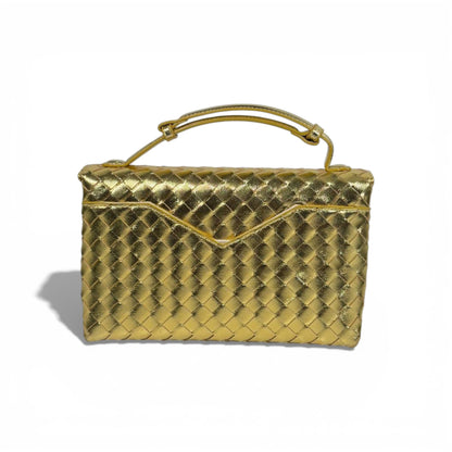 👜 Bottega Veneta Intrecciato Metallic Leather Top-Handle Bag – Gold ✨