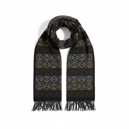 Loewe Anagram Wool & Cashmere Scarf Black & Gold