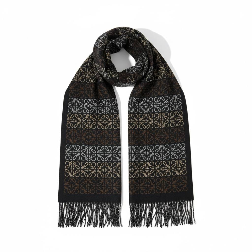 Loewe Anagram Wool & Cashmere Scarf Black & Gold