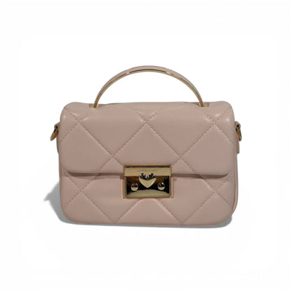 Charles & Keith Quilted Mini Top Handle Bag Pink Gold Hardware