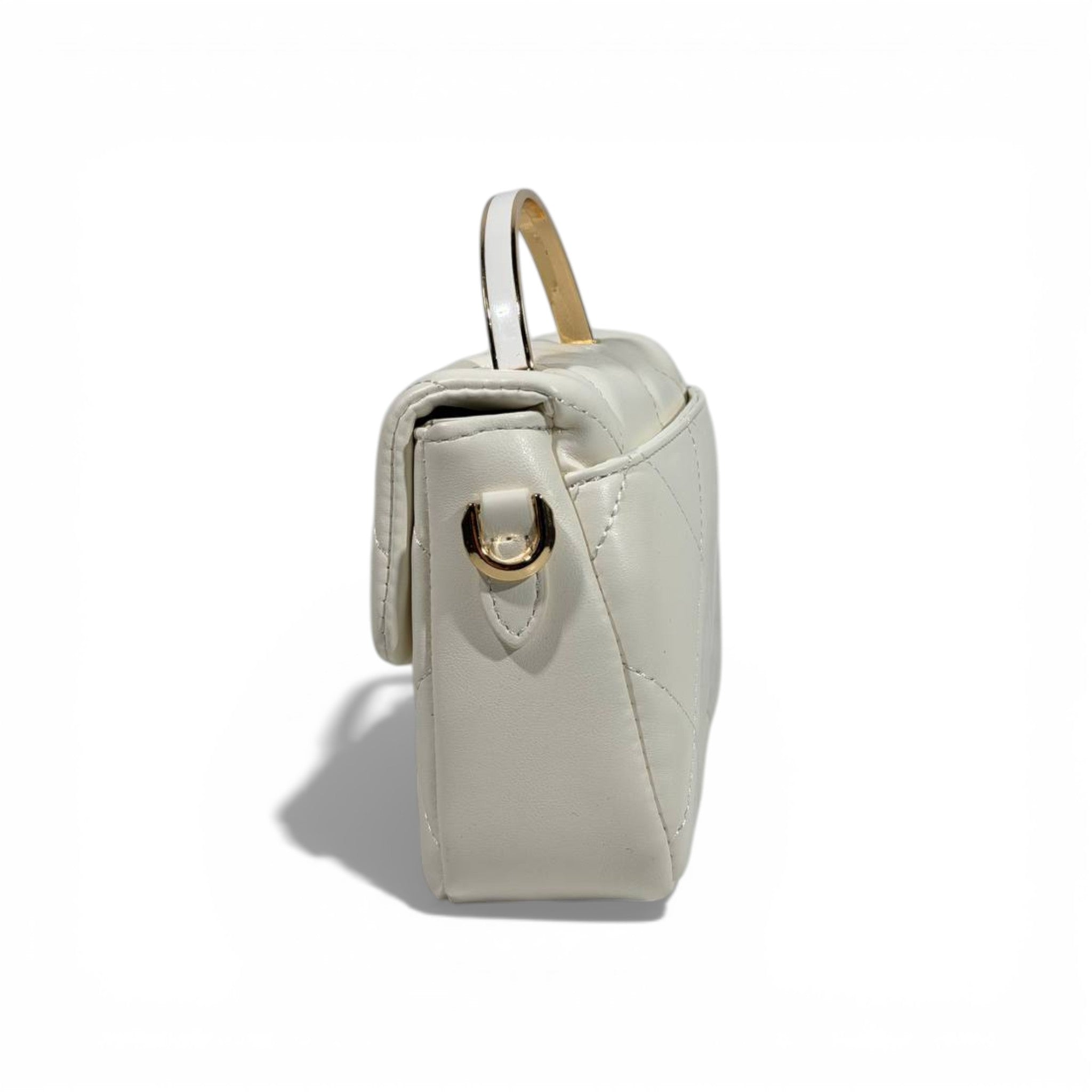 Charles & Keith Quilted Mini Top Handle Bag White Gold Hardware