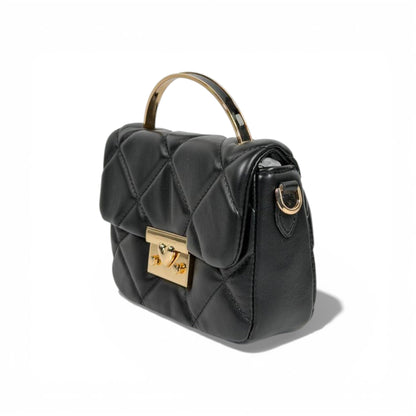 Charles & Keith Quilted Mini Top Handle Bag Black Gold Hardware