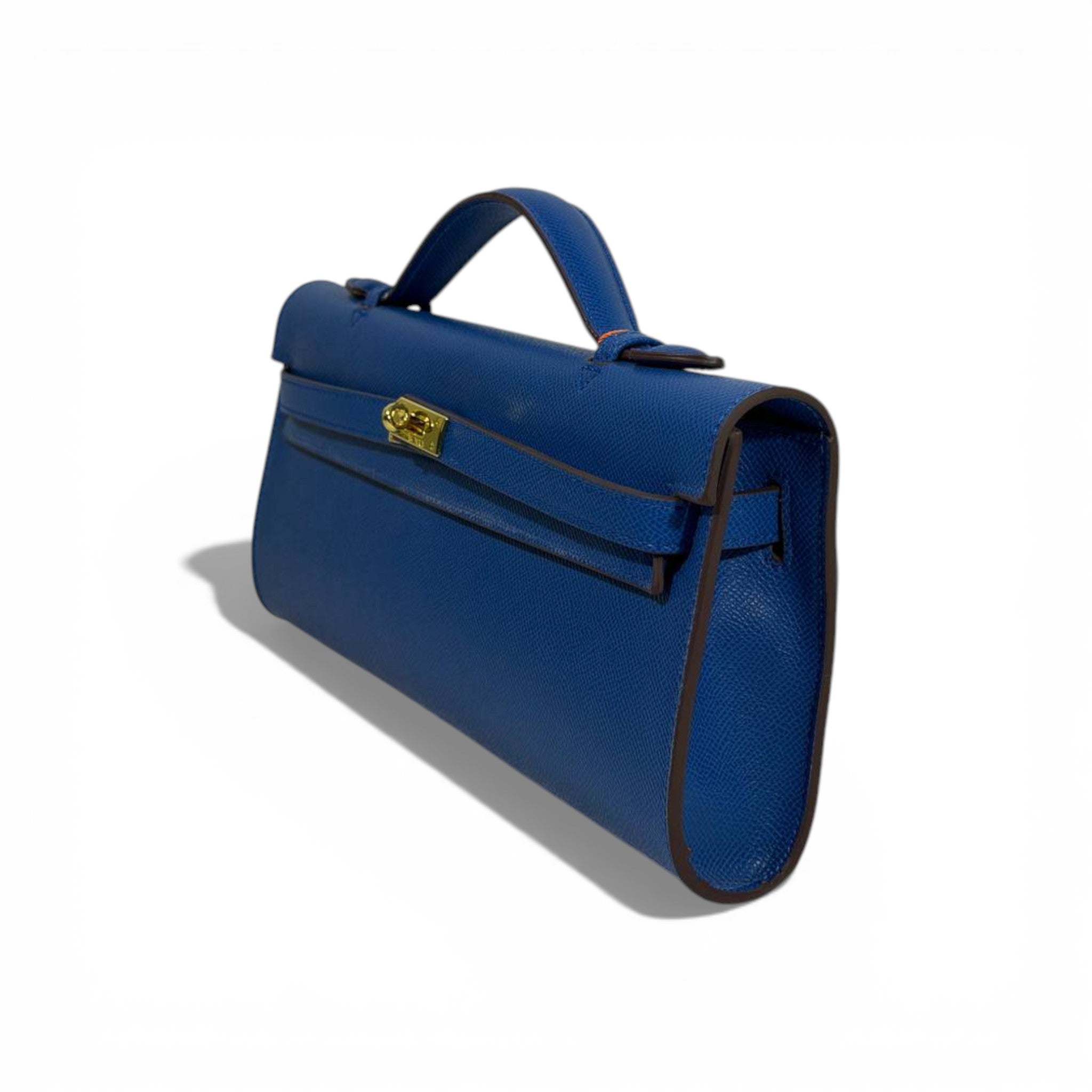 Hermès Blue Kelly Style Top Handle Clutch Gold Hardware