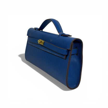 Hermès Blue Kelly Style Top Handle Clutch Gold Hardware
