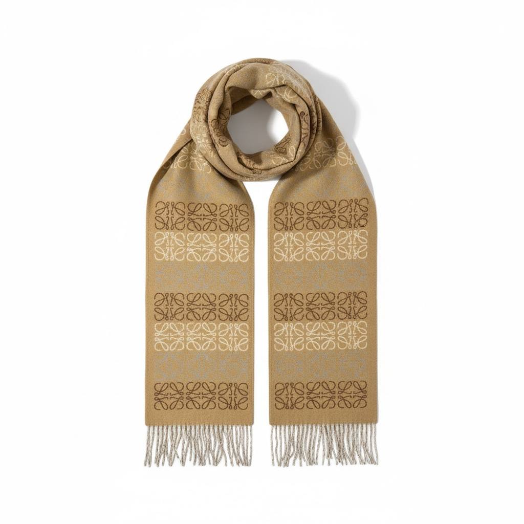 Loewe Cashmere Blend Scarf Camel Monogram