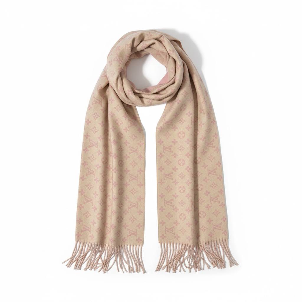Louis Vuitton Monogram Scarf Brown Cashmere Blend