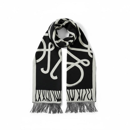 Loewe Inspired Black Graphic Wool Cashmere Scarf Elegant Statement Design