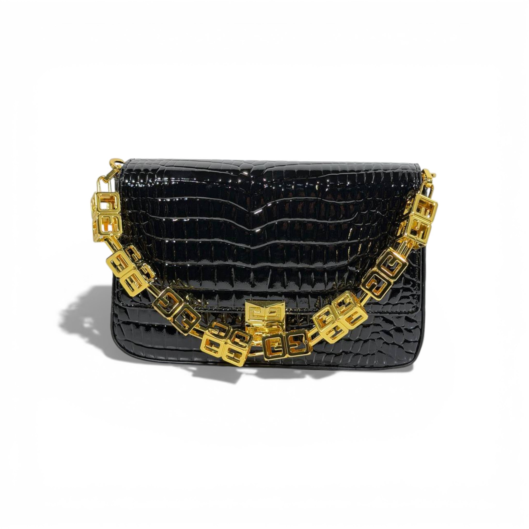 🖤 Givenchy Croc-Embossed Black Bag | Gold Chain Luxury Shoulder Bag ✨👜