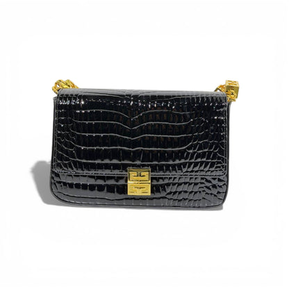 🖤 Givenchy Croc-Embossed Black Bag | Gold Chain Luxury Shoulder Bag ✨👜