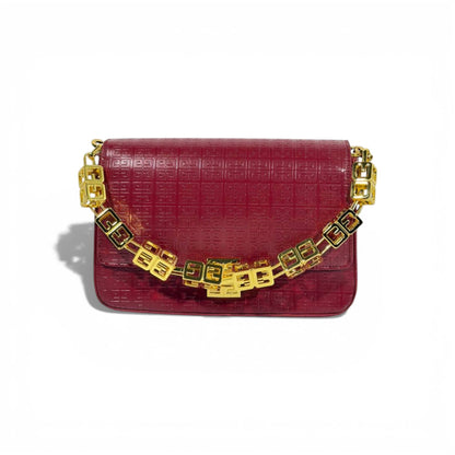 Givenchy Burgundy Embossed Shoulder Bag | Gold Chain Luxury Handbag ❤️✨