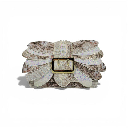 Ivory Glitter Bow Clutch Bag | Pearl Detail Elegant Evening Handbag 🎀✨