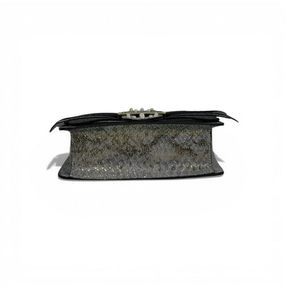 Black & Silver Glitter Bow Clutch Bag | Pearl Detail Elegant Evening Handbag 🖤✨