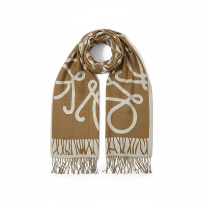 Loewe Brown & Ivory Patterned Scarf | Luxury Fringe Winter Shawl 🤎✨